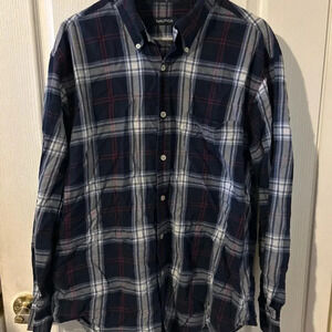 Nautica Blue button up Flannel Shirt Size L EUC